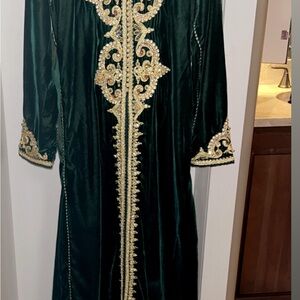Elegant Green and Gold Embroidered Dress